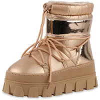 VAN HILL Damen Winter Boots Keilabsatz Metallic Bequem Schuhe 217516 Rose Gold 39 - 39 EU