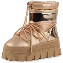 VAN HILL Damen Winter Boots Keilabsatz Metallic Bequem Schuhe 217516 Rose Gold 39 - 39 EU