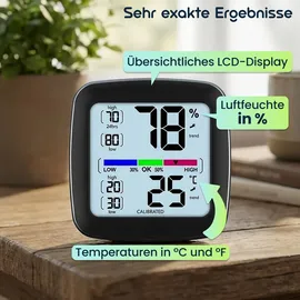 casativo Digitales Präzisions-Thermo-Hygrometer Schwarz