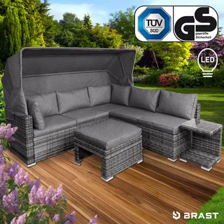 Polyrattan Lounge-Insel mit LED grau/anthrazit