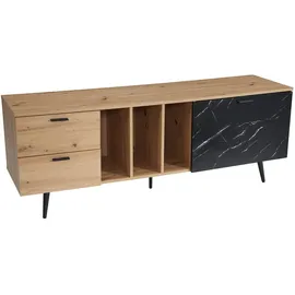 KADIMA DESIGN Lowboard Eiche-Dekor Marmor-Look Schwarz 150x55x40 cm Wohnzimmer, Wohnwände, Lowboards, Lowboards stehend