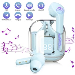 7Magic 2023 NEU Kabellos Kopfhoerer TWS Gaming Kopfhörer Crystal Transparent Bluetooth-Kopfhörer (Bluetooth 5.3 + EDR, Smart Touch Control, ENC Noise Cancelling Bluetooth Kopfhörer) blau