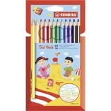 Stabilo Dreikant-Buntstift - STABILO Trio dick - 12er Pack - mit 12 verschiedenen Farben und Spitzer