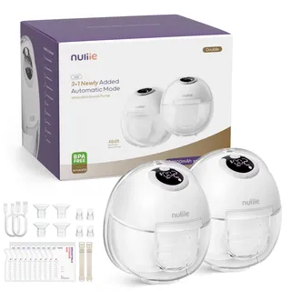 Nuliie Milchpumpe Elektrisch tragbare S32, Elektrische milchpumpe freihändig 4 Modi 9 Stufen mit 18/21/24 mm komfortabler Flansch, Privat, mit Ersatzzubehör im Lieferumfang (2Packs, Weiß)