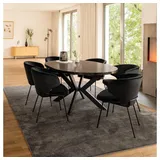 Home Deluxe Essgruppe Rund Ausziehbar AVENTURA inkl. Sternfuß - 120 x 120 cm Dark Oak, (7-tlg), Variantenauswahl, inkl. rundem Esstisch, Esszimmerstühle schwarz
