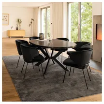 Home Deluxe Essgruppe Rund Ausziehbar AVENTURA inkl. Sternfuß - 120 x 120 cm Dark Oak, (7-tlg), Variantenauswahl, inkl. rundem Esstisch, Esszimmerstühle schwarz