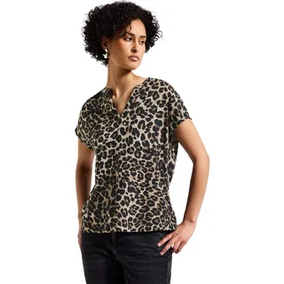 STREET ONE Damen A345729 Blusenshirt mit Leo-Muster, Schwarz, 38 - 38