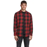 JACK & JONES Gingham Twill Langarmhemd Brick Red / Slim Fit XS