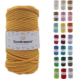 Sznurkomania, Geflochtene Baumwollkordel 5mm 100m, 46 Farben, Häkelkordel, Makramee Kordel, Makramee Garn, Premium Garn, Makramee Seil, (Gelb)