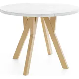 Runder Ausziehbarer Esstisch im Loft-Stil – Industrieller Tisch mit Holzbeinen – Platzsparender Tisch für Wohnzimmer – Kiefer Weiß – 100 ... - Weiß
