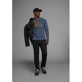 Arizona Langarmshirt in melierter Optik und modischen Print« normale Passform, aus Baumwolle und Polyester, blau