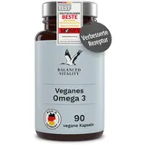 Veganes Omega 3 hochdosiert - 1500 mg je Tagesdosis mit 450 DHA & 225 EPA aus Algenöl - 90 Kapseln 1 Monat - Omega 3 Algenöl Kapseln mit Markenrohstoff life‘sOMEGA® - Fischfrei - Balanced Vitality