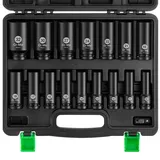 Ginour 17 tlg Schlagschrauber Nüsse Set 1/2 Zoll 10-32mm, CR-Mo 16 tlg Sechskant Kraft Nuss, Stecknuss Set mit 3/8" auf 1/2" Adapter Für pneumatische Schlagschrauber, elektrische Schlagschrauber