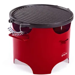 PURLINE Ethanol-Grill 0,5L aus rotem Stahl und runder Eisenplatte