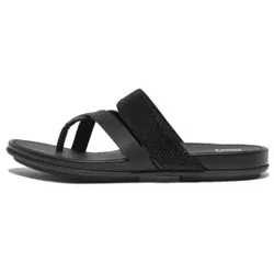 Fitflop für Damen. HO5-001 Gracie Crystal Flip Flops aus schwarzem Leder (39), Wohnung, Keine, Lässig, Strandbekleidung