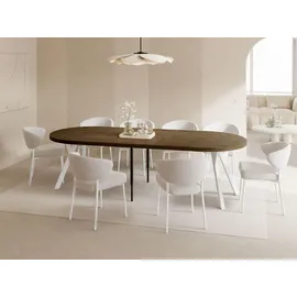 WFL GROUP Esstisch Rund Groß XXL Ausziehbar im Loft-Stil – 100 bis 250 cm – Extra Lang Ausziehtisch mit Weißen Holzbeinen, Industrieller Tisch für 5-1... - Braun