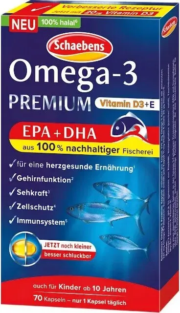 Schaebens Omega-3 Premium Fischöl Kapseln 70 St, 40 g