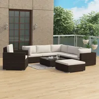 The Living Store 8-tlg. Garten-Lounge-Set mit Auflagen Poly Rattan Braun - Braun