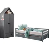 otto home Jugendzimmer-Set Alpi, (Spar-Set, 2-tlg), Daybed mit 2. Liegefläche + Kleiderschrank in Hausoptik, platzsparend grau