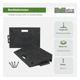 Baumarktplus TRUTZHOLM Bordsteinrampe 2er Set 50x32x10cm Tragkraft 2t Gummi Rampe Auffahrrampe Rollstuhlrampe