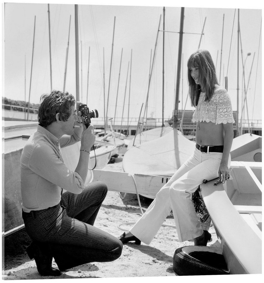 Posterlounge Acrylglasbild Bridgeman Images, Serge Gainsbourg und Jane Birkin, 1969, Wohnzimmer Fotografie schwarz 70 cm x 70 cm