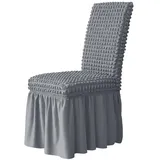 ZWCSHUU Stuhlhussen mit Rock 6 Stück Stuhlhussen mit langem Rock, Stuhlhussen for Esszimmer, Hochzeit, Hotel, Bankett, Stretch-Spandex, Heimdekoration, hohe Rückenlehne(Grey)