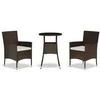 vidaXL 3-tlg. Garten-Bistro-Set mit Kissen Braun Poly Rattan