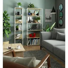 Akord Bücherregal 80 x 32 x 192 cm Weiß/Eiche Artisan