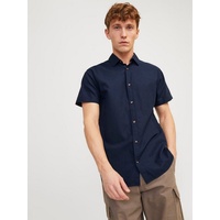 JACK & JONES Kurzarmhemd »JJESUMMER LINEN BLEND SHIRT SS SN«, Gr. S - N-Gr, navy blazer, , 86384821-S N-Gr