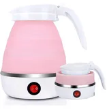 Tragbarer faltbarer Elektrischer Wasserkocher, Mini Silikon Reisewasserkocher Klein, 0.6L Electric Kettle, Edelstahlboden Wasserkessel Für Küche Reise Camping Outdoor (Rosa)