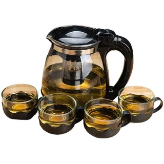 MBETA Glas-Teekanne mit 4 Wasserbechern, hochtemperaturbeständige Teekanne, große Kapazität, 2000 ml