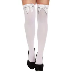 Overknees Strümpfe für Damen mit Schleife weiß
