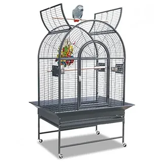Montana Cages | Manhattan große Vogelvoliere für Papageien mit aufklappbarem Dach, Edelstahlnäpfen, Sitzstange & Rollen, Trend-Line Design, ca. 101 x 77 x 177 cm