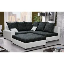 Fun Möbel Ecksofa Sofa NINA inkl.Hocker Weiss / Schwarz Ottomane Rechts - Schwarz