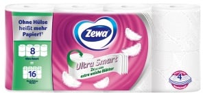 Zewa Toilettenpapier Ultra Smart, 4-lagig, Klopapier, ohne Hülse, 2 x so viele Blätter, 1 Packung = 8 Rollen à 280 Blatt