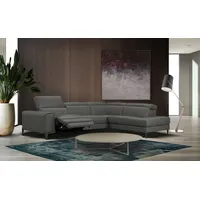 Ecksofa CALIA ITALIA "Benja, Designsofa mit erstklassigen Komfortfunktionen zum Wohlfühlen" Sofas Gr. B/T: 294cm x 227cm, Leder BULL, Ottomane rechts, mit elektrischer Relaxfunktion, grau (iron) in Leder, mit elektrischer Relaxfunktion