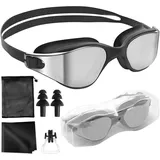 Schwimmbrille Herren Damen, Antibeschlag, Swimming Goggles, mit Nasenklammer Schwimmen, Ohrstöpseln, UV-Schutz, PC-Hochklarlinsen, Verstellbarer Silikonband, inkl. Aufbewahrungstasche, Reinigungstuch