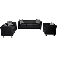 vidaXL Sofa-Set Kunstleder 3-Sitzer + 2-Sitzer + Sessel Schwarz