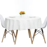 Rund Tischdecke aus Leinenstruktur, einfarbig, Baumwolle-Leinen, strapazierfähiger Stoff, Tischdecke für Esszimmer, Landhaus, Küche, Tischdekoration (140 cm, Elfenbein)