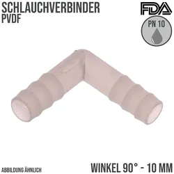 10 mm PVDF Winkel 90° Schlauch Verbinder Stutzen Tülle Fitting FDA Lebensmittel ...