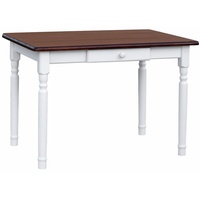 Weißer Tisch II mit Schublade aus massivem Kiefernholz mit Tischplatte in der Farbe Nuss 120 x 70 cm