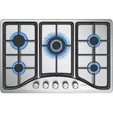 Gaskochfeld 5 Kochfelder, Einbau Gaskochfeld L76 x P50 cm, 5 Zonen Gaskocher, Erdgas/Propangas, Schwarz Glasherd, 220-240V