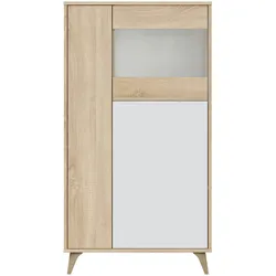 Dmora Schaukasten Atlanta, Moderne Vitrine mit 3 Türen, Sideboard für Wohnzimmer oder Wohnzimmer, 77x33h142 cm, Eiche und Weiß