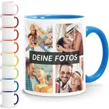 SpecialMe® Tasse personalisiert Fotocollage Fototasse mit bis zu 5 Fotos persönliches Geschenk Kaffeetasse mit Bild selbst gestalten weiß-innen-blau standard