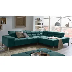 KAWOLA Sofa NELSON Ecksofa Velvet smaragd Recamiere rechts