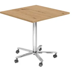 bümö Säulenhubtisch höhenverstellbar, Stehtisch Büro, Bistrotisch eckig 80 x 80 cm - Besprechungstisch Asteiche, Stehtisch Holz-Platte, Säule aus
