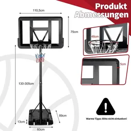 Costway Basketballständer schwarz 130-305 cm