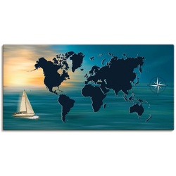 Artland Wandbild Weltumsegelung mit Weltkarte, Landkarten (1 St), als Leinwandbild, Poster in verschied. Größen blau 60 cm x 30 cm