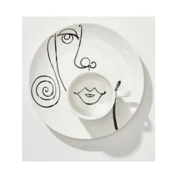 Geschirr-Set, schwarz-weiß (weiß, schwarz), Porzellan, Geschirr-Sets
