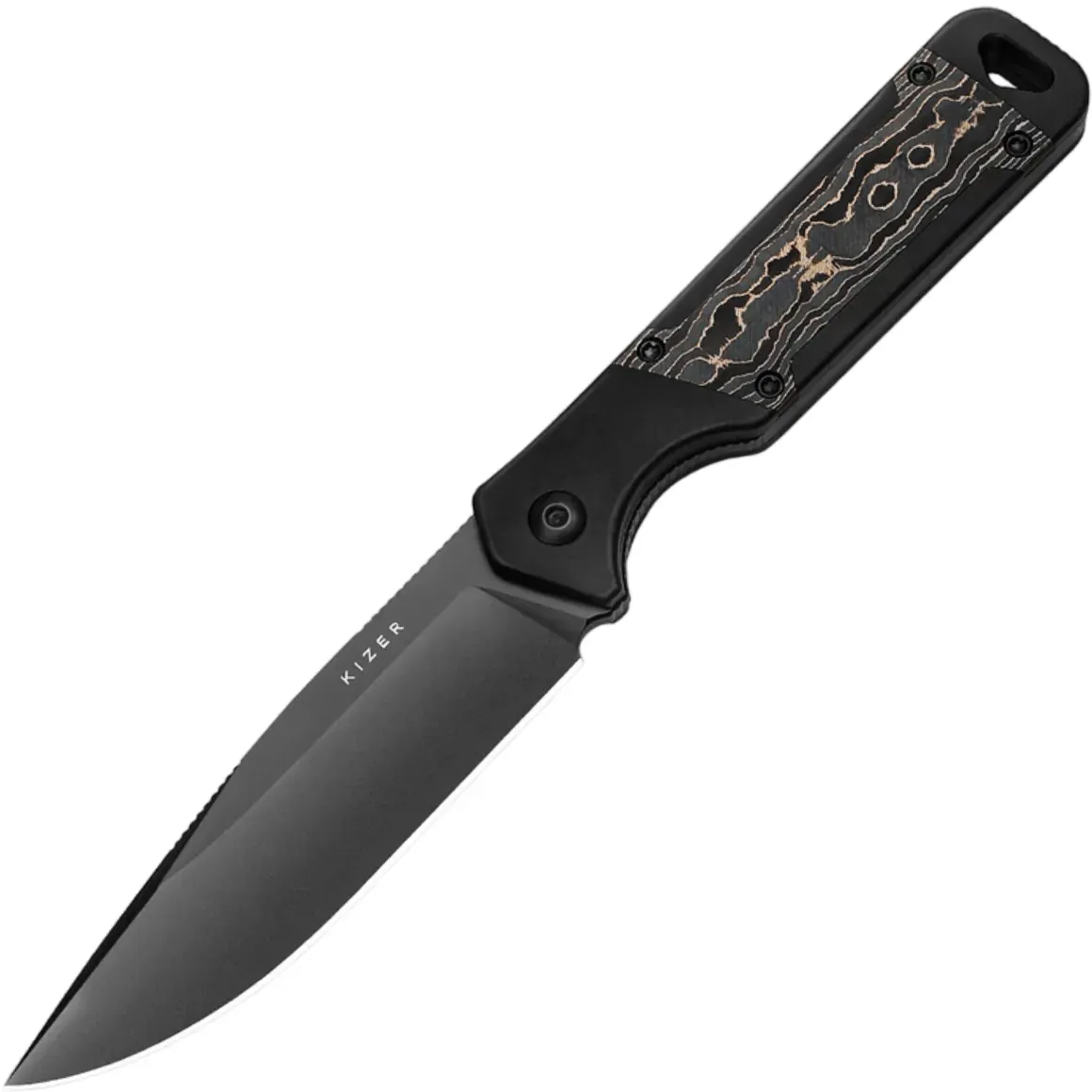 Kizer / Militaw Jonathan Styles S35VN Aluminium+Gold Fat Carbon 1067A1